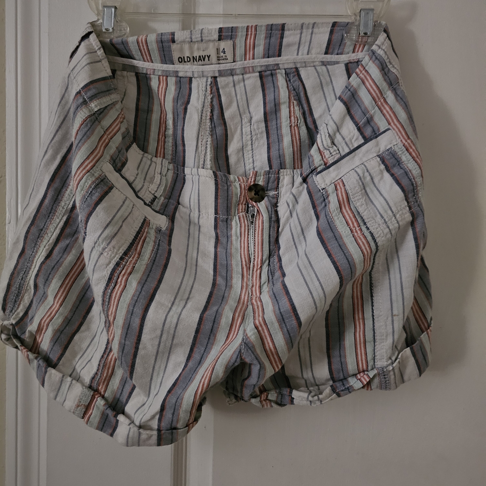 Old Navy Women's High Waist Striped Shorts - Blue, Red, and White